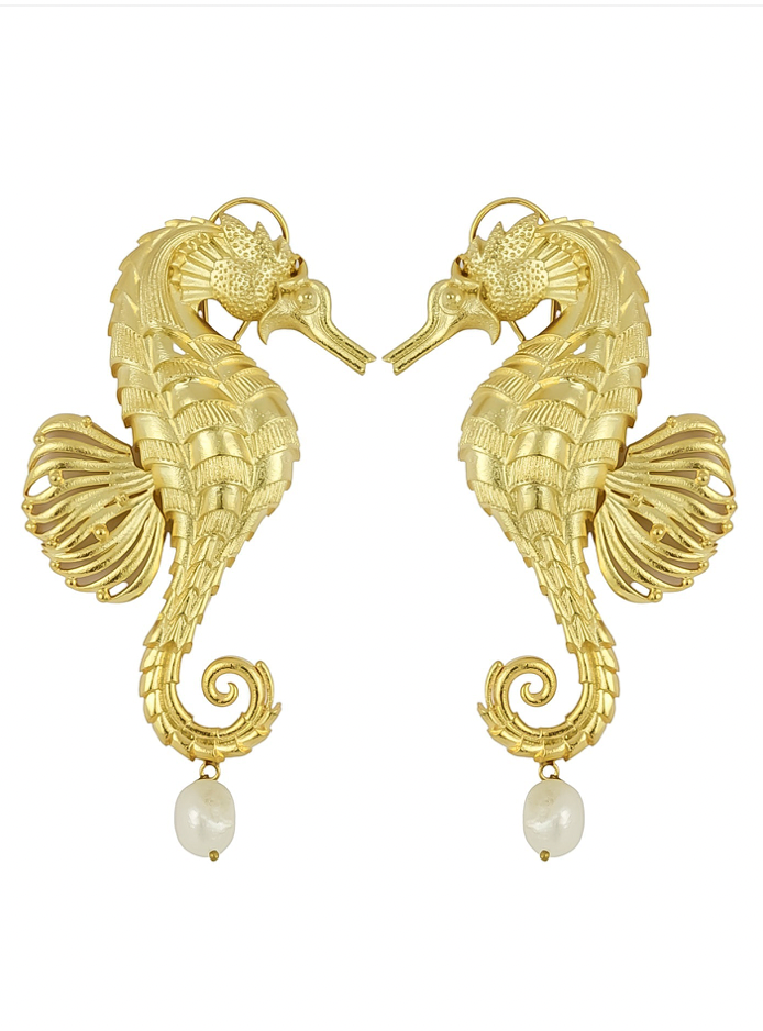 Gold Pearl Seahorse earrings